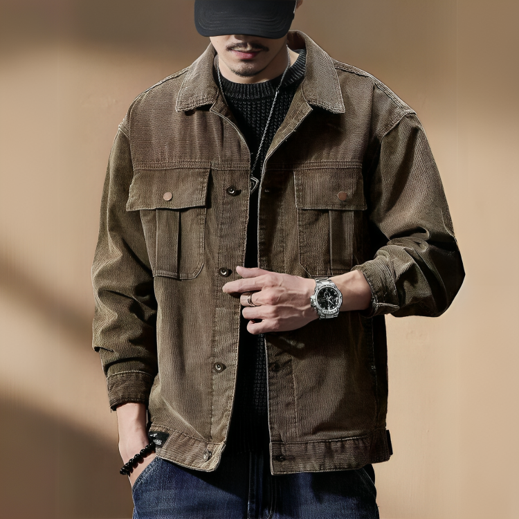 Men's Khaki Corduroy Jacket - Benson & Clark