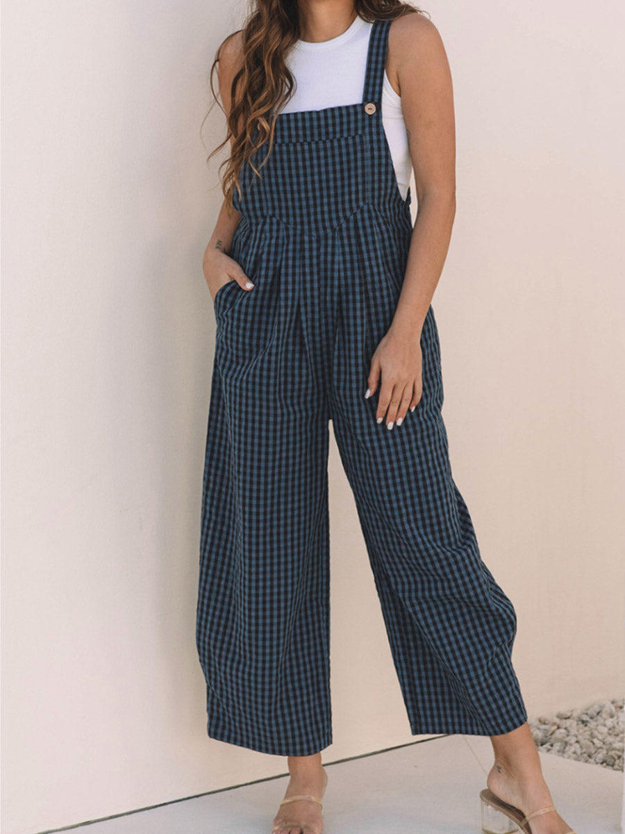 Siena Plaid Wide-Leg Overalls