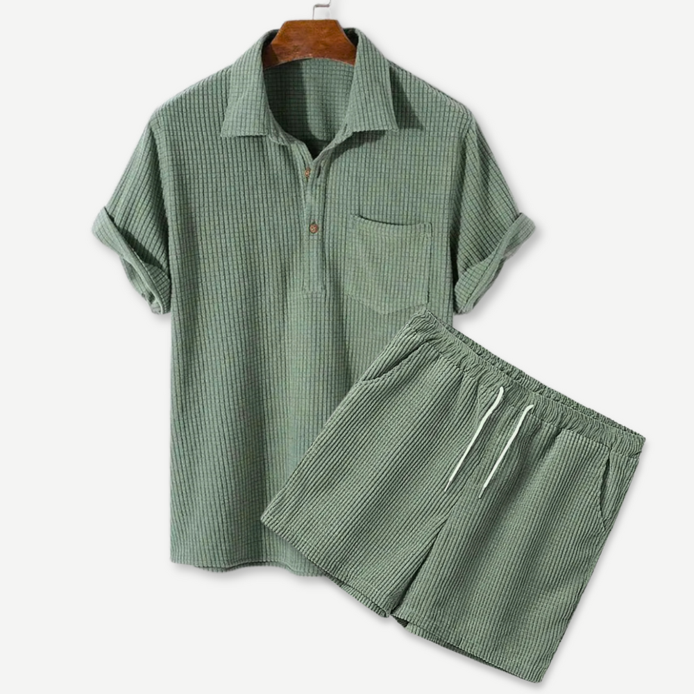 Waffle Polo & Shorts Set - Benson & Clark