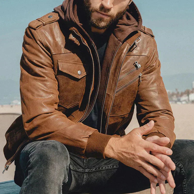 Griffin Men’s Leather Hooded Jacket