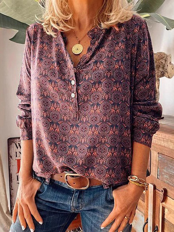 Sevilla Print Button Blouse