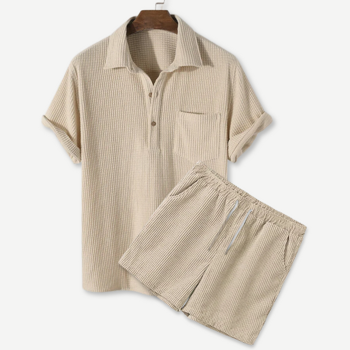 Waffle Polo & Shorts Set - Benson & Clark