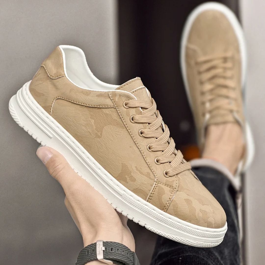 Textured Camo Leather Sneakers - Benson & Clark