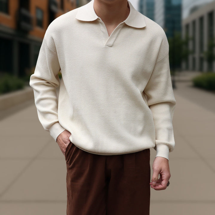 Long Sleeve Knitted Ivory Polo