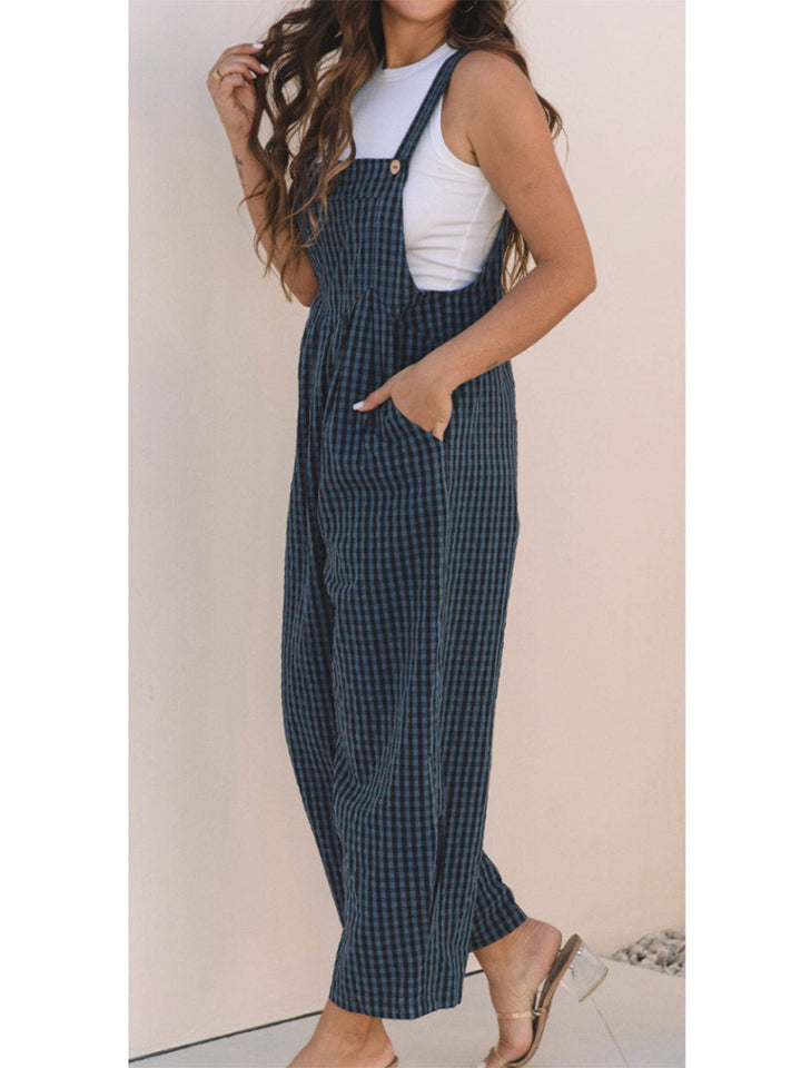 Siena Plaid Wide-Leg Overalls