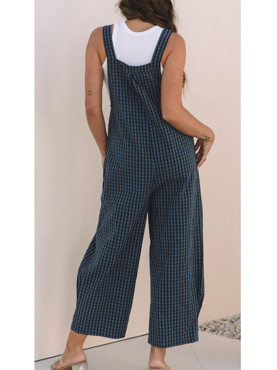 Siena Plaid Wide-Leg Overalls