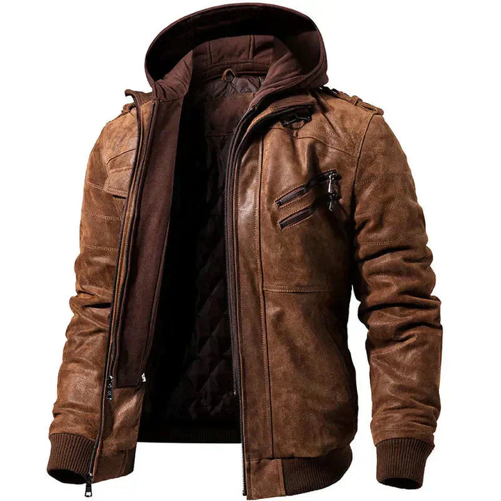 Griffin Men’s Leather Hooded Jacket