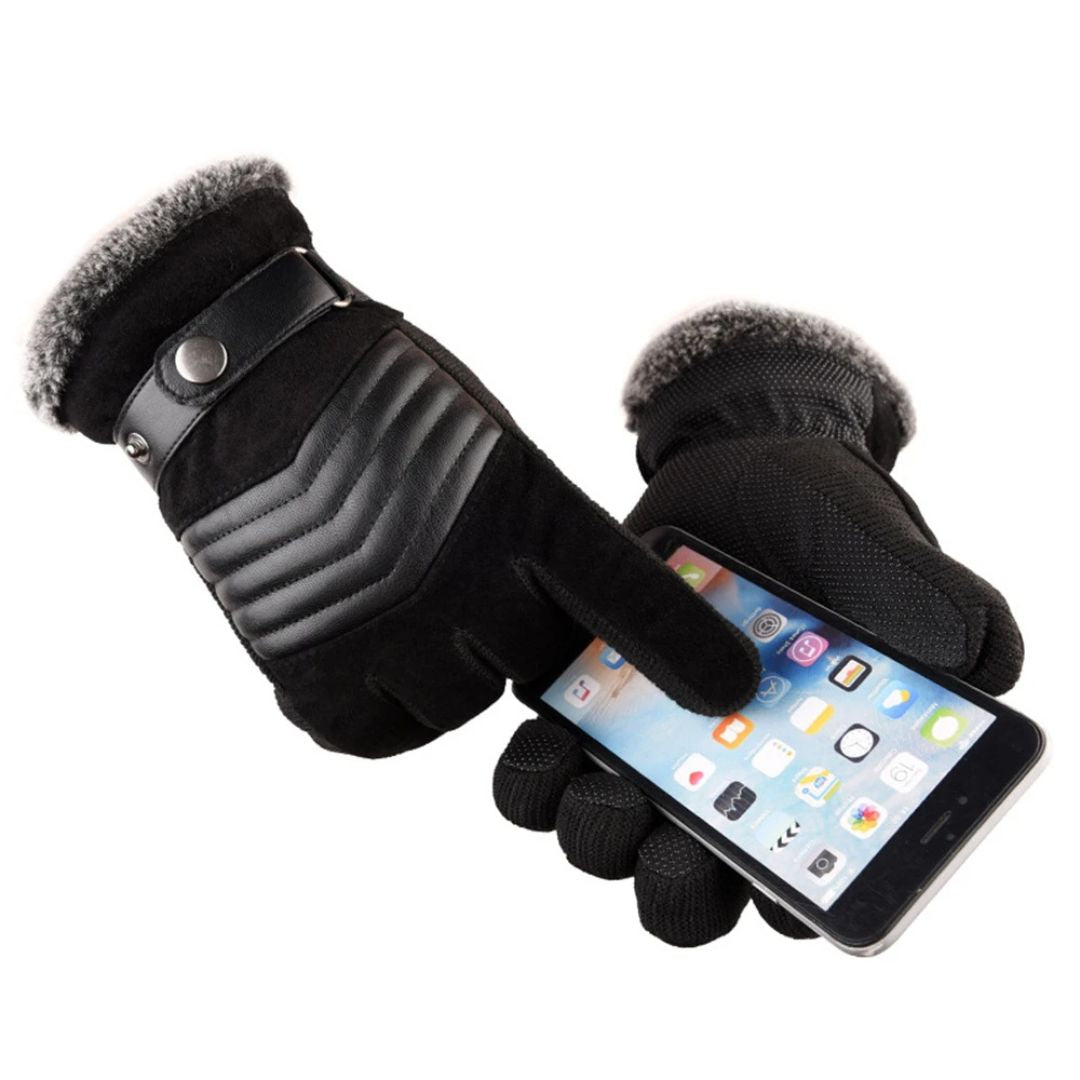 Men's Touch Screen Warm Winter Gloves - Genuine Leather Strap