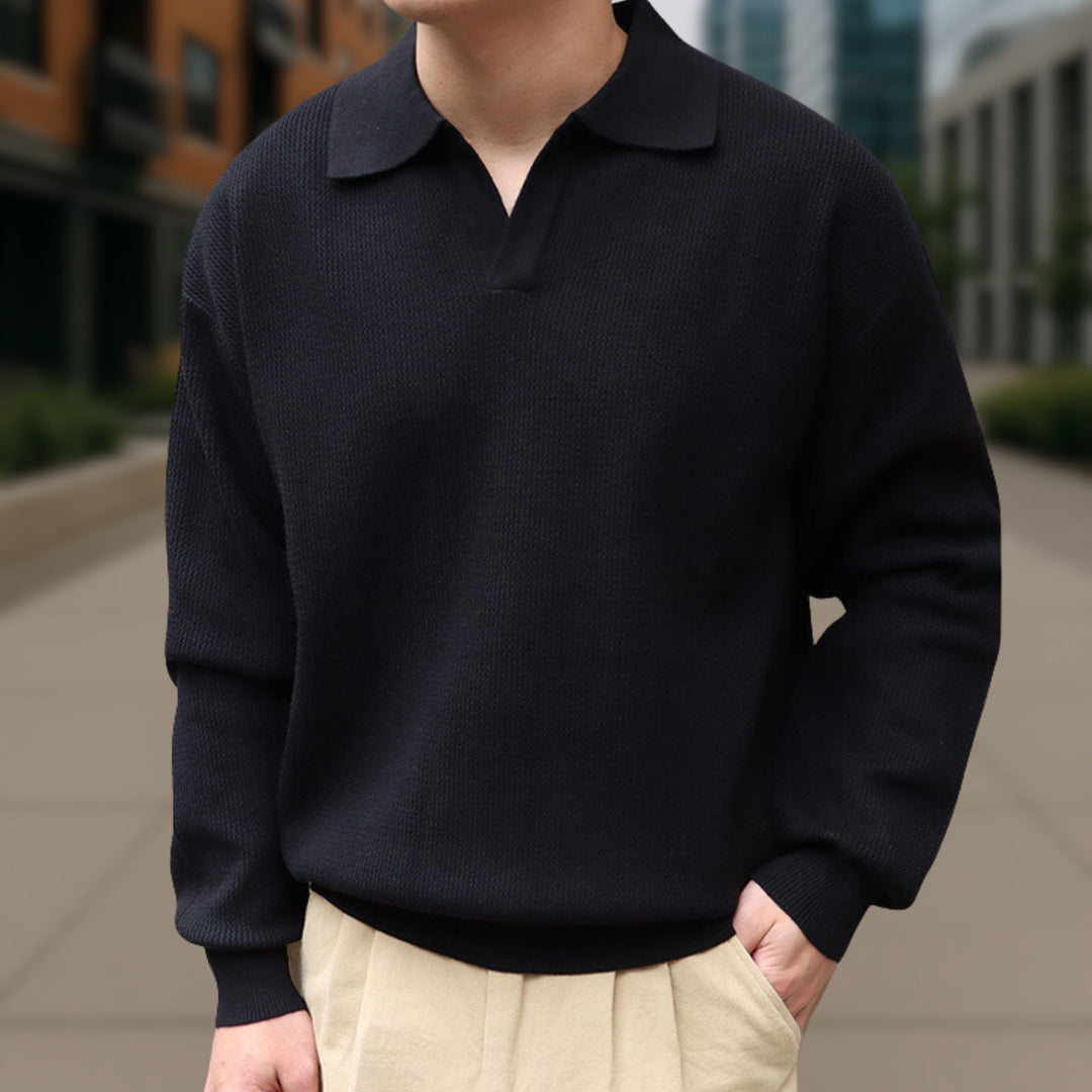 Long Sleeve Knitted Ivory Polo