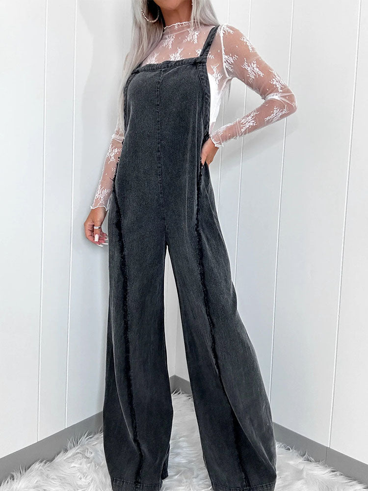 Verona Frayed Denim Overalls