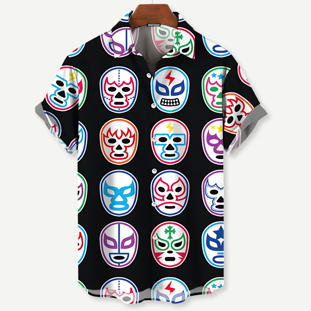 Relaxed Black Luchador Masks Shirt - Benson & Clark