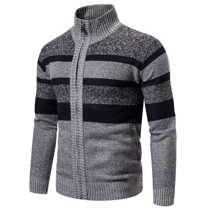 Mens Striped Slim Fit Knitted Cardigan - Benson & Clark