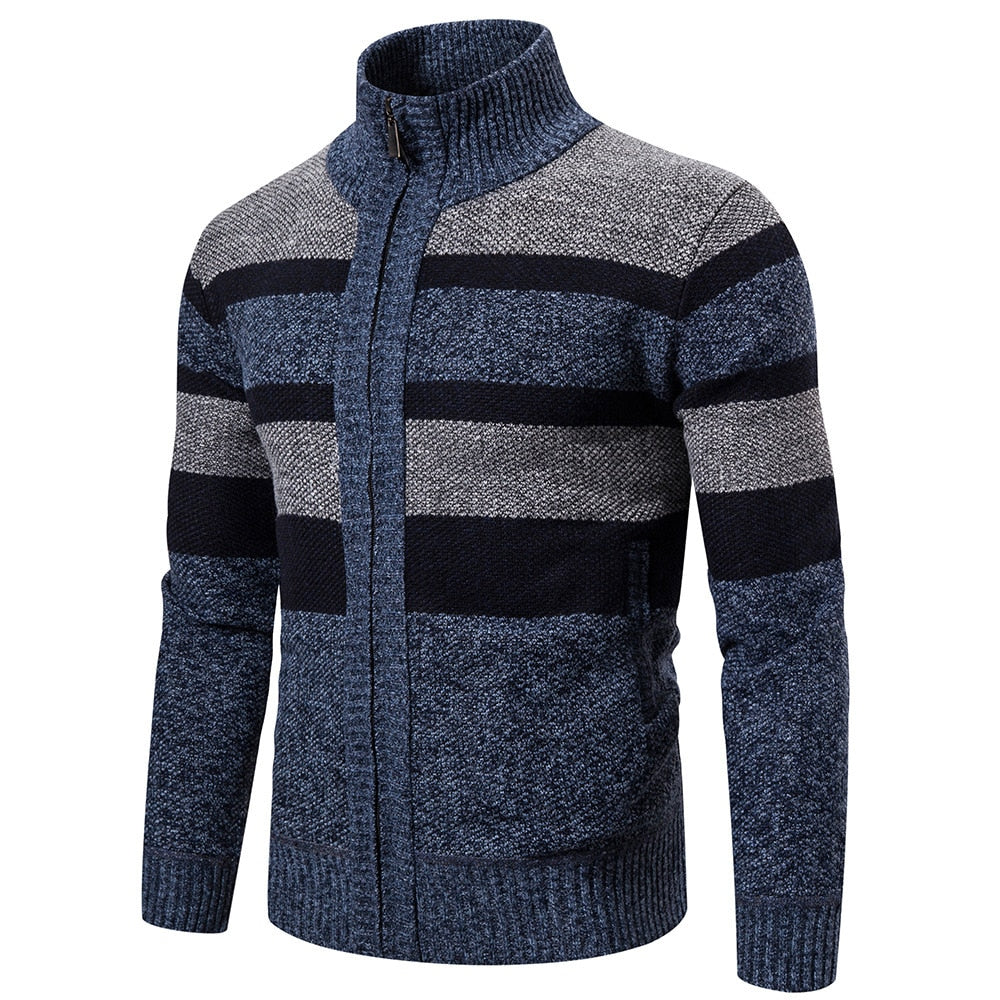 Mens Striped Slim Fit Knitted Cardigan - Benson & Clark