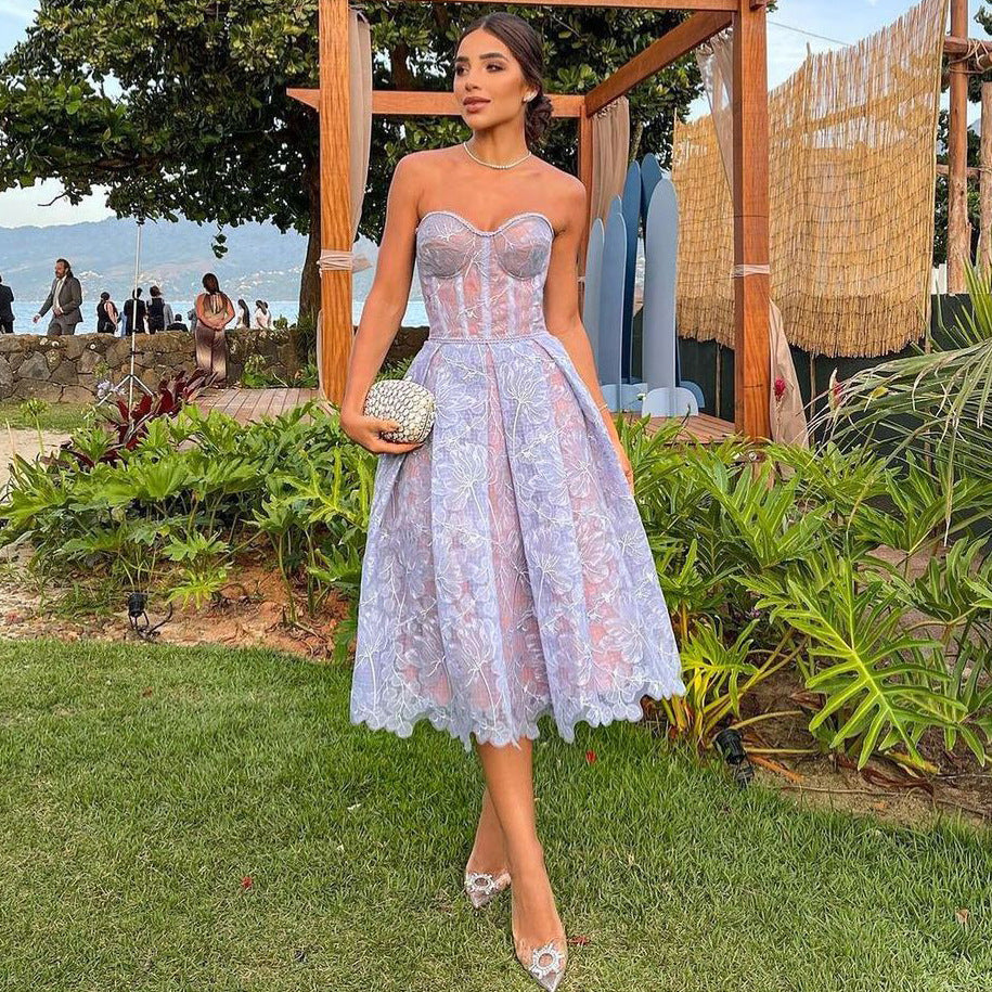 white christmas dresses Aurora Women's Strapless Lace Corset Midi Dress white christmas dresses Aurora Women's Strapless Lace Corset Midi Dress