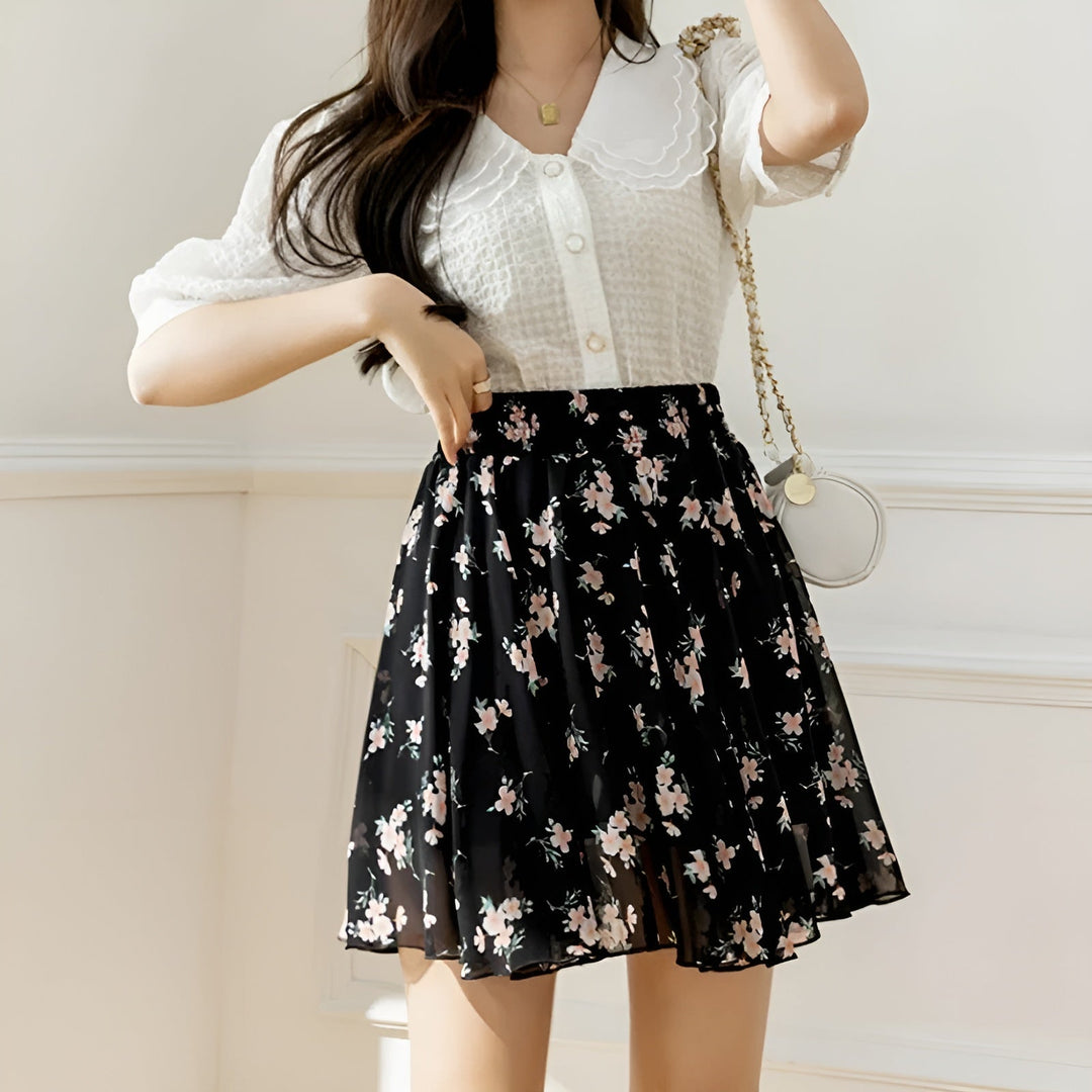 Flores Chiffon Mini Skirt