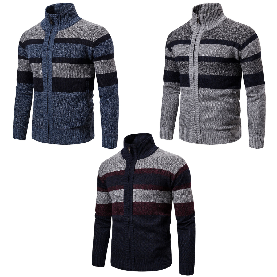 Mens Striped Slim Fit Knitted Cardigan - Benson & Clark