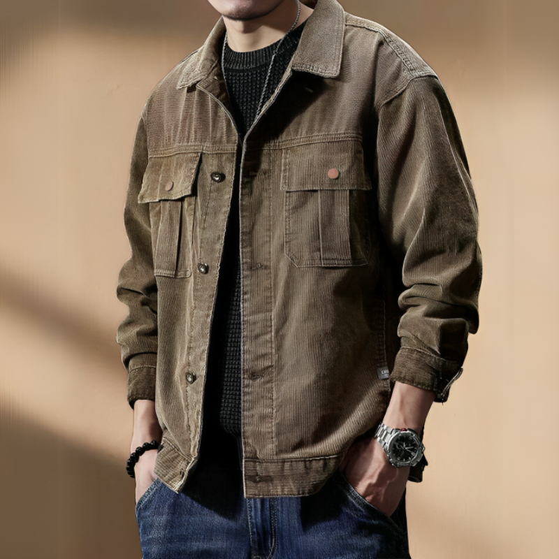 Men's Khaki Corduroy Jacket - Benson & Clark