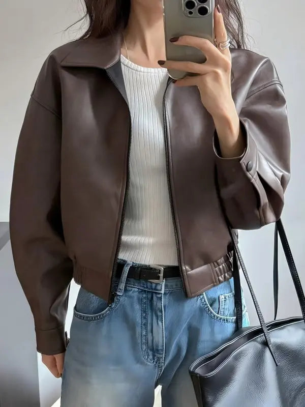 Valdoria Cropped Leather Jacket